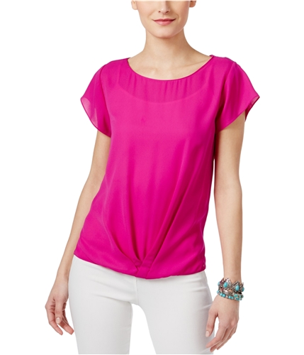 I-N-C Womens Twist-Front Basic T-Shirt magentaflame XS