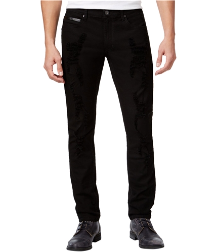 I-N-C Mens Faux Leather Trim Skinny Fit Jeans black 30x30