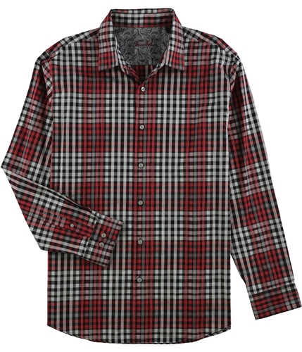Tasso Elba Mens Plaid Button Up Dress Shirt redcombo XL
