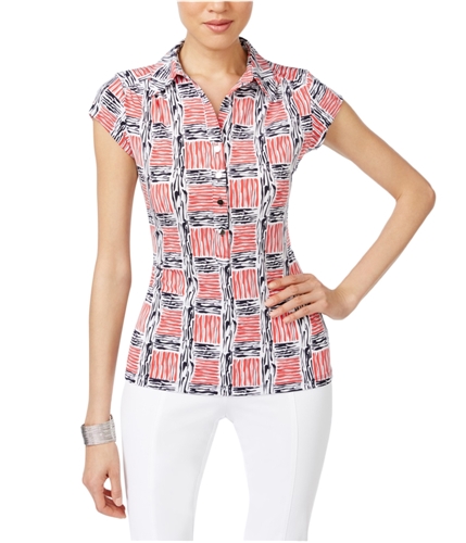 Alfani Womens Geometric Polo Shirt brstrkpldcorl XL