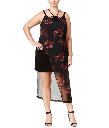 mblm Womens Asymmetric Floral Maxi Dress black 1X
