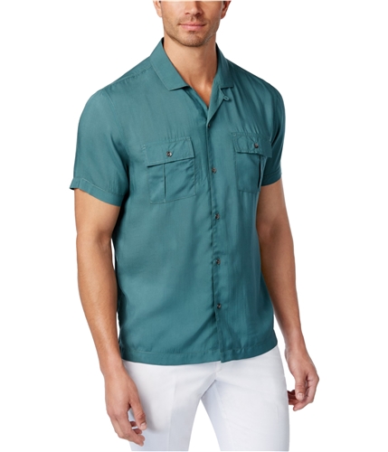 I-N-C Mens Ultra Soft Button Up Shirt deepblack S