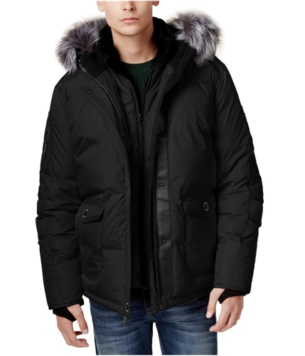 Point Zero Mens Faux-Fur Layered Ripstop Parka Coat black XL