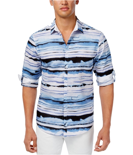 I-N-C Mens Distorted Wave Button Up Shirt bluecombo XS