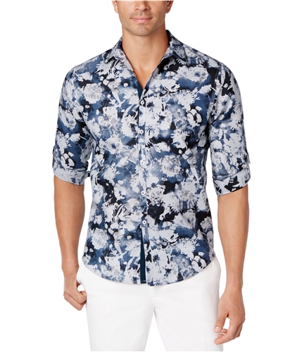 I-N-C Mens Roll-Tab Tonal Button Up Shirt bluecombo XL