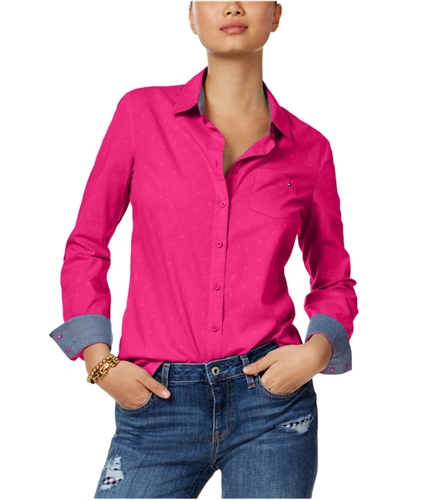 Tommy Hilfiger Womens Textured Button Up Shirt 100 XL