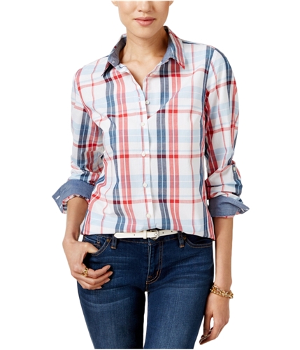 Tommy Hilfiger Womens Plaid Button Up Shirt 100 XS