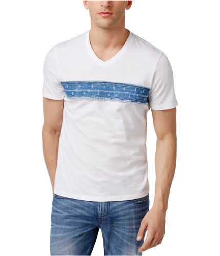 I-N-C Mens Denim Trim Embellished T-Shirt whitepure S