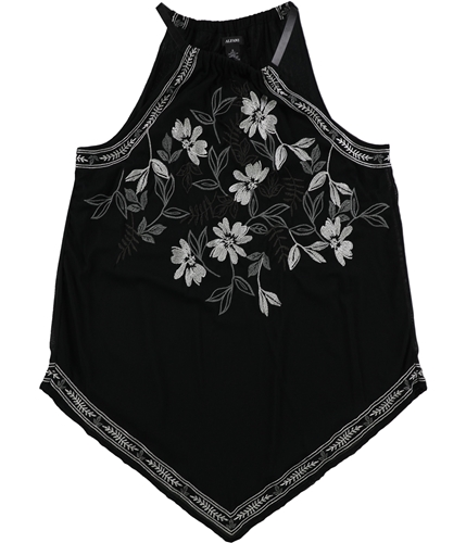 Alfani Womens Embroidered V Hem Mesh Halter Blouse Top black S