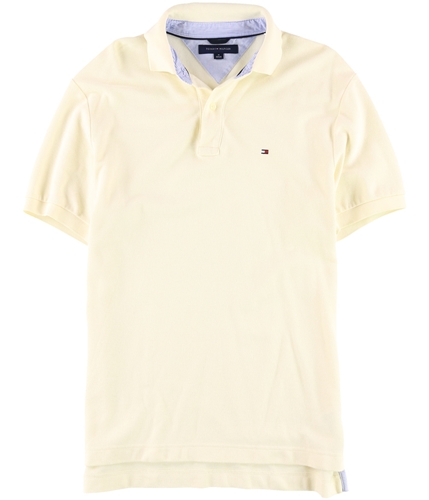 Tommy Hilfiger Mens Textured Knit Short Sleeve Rugby Polo Shirt ivory M