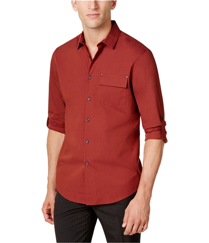 I-N-C Mens Utility Button Up Shirt rustcombo S