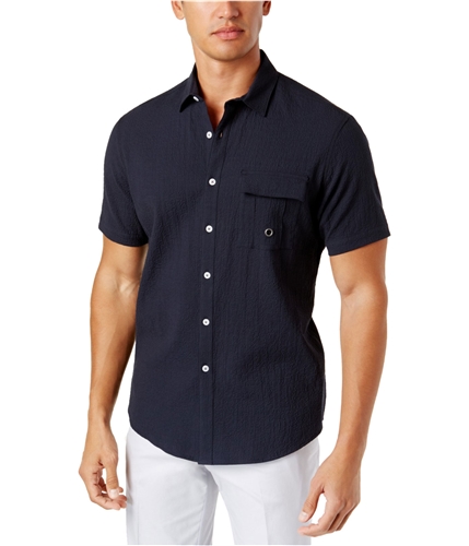 I-N-C Mens Textured Button Up Shirt navycombo XS