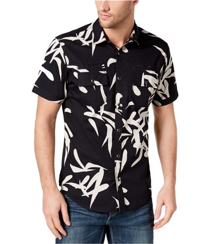 I-N-C Mens Geometric Button Up Shirt deepblack S