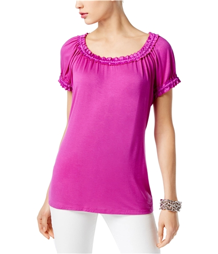 I-N-C Womens Satin Trim Basic T-Shirt deepblack M
