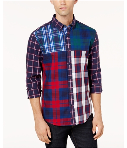 Tommy Hilfiger Mens Pattern-Block Button Up Shirt 991 M