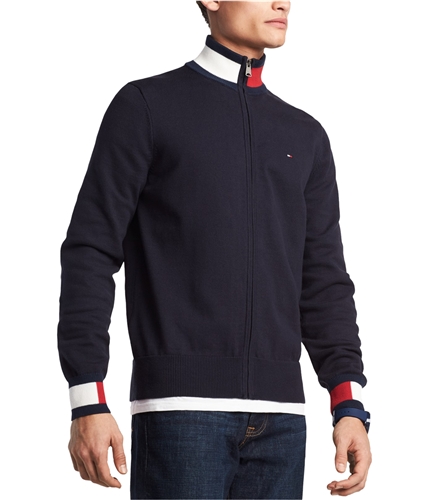 Tommy Hilfiger Mens Colorblock Raglan Sleeve Cardigan Sweater darkblue S