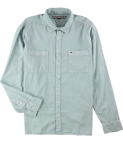 Tommy Hilfiger Mens Custom Button Up Shirt aqua 2XL