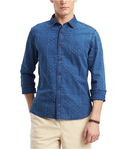 Tommy Hilfiger Mens Patchwork Print Button Up Shirt 420 XL