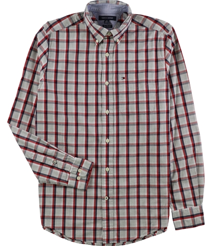 Tommy Hilfiger Mens Baron Plaid Button Up Shirt mediumred XS
