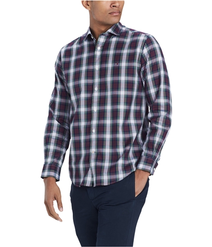 Tommy Hilfiger Mens Classic Plaid Button Up Shirt fallbasic XS