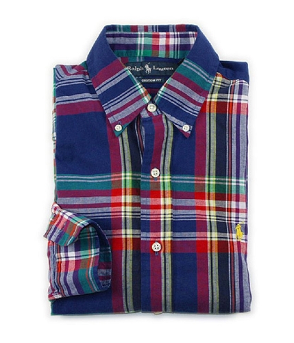 Ralph Lauren Mens Custom Fit Bd Ppc Sp Button Up Shirt blue L