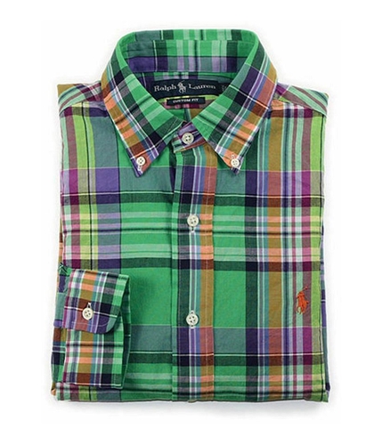 Ralph Lauren Mens Custom Fit Bd Ppc Sp Button Up Shirt medgreen M