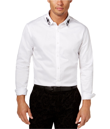 I-N-C Mens Embroidered Button Up Shirt deepblack M