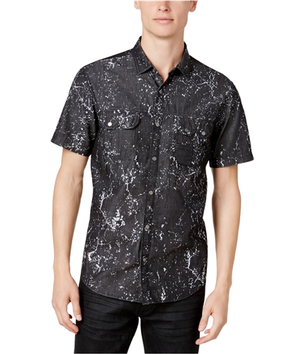 I-N-C Mens Paint Splatter Button Up Shirt blackcombo XS