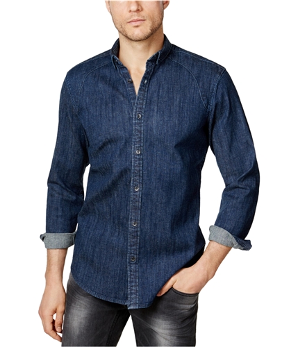 I-N-C Mens Denim Button Up Shirt mediumwash XS