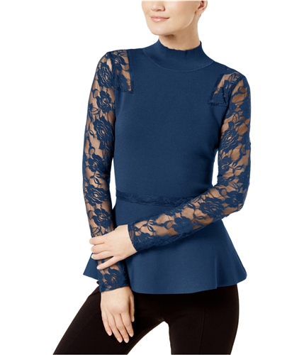 I-N-C Womens Lace Sleeve Knit Sweater deeptwilight XL