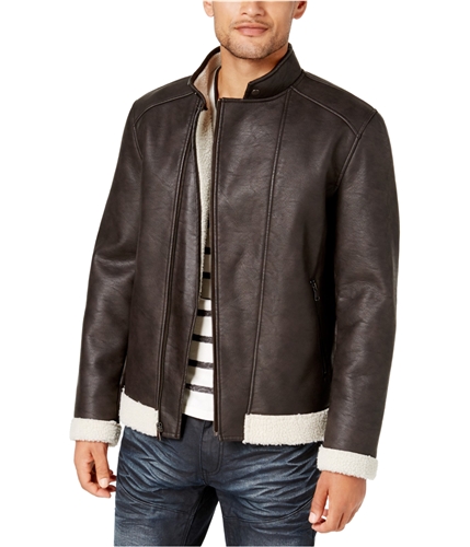 I-N-C Mens Fleece-Lined Faux Leather Jacket twig M