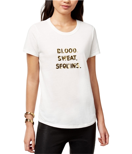 Bow & Drape Womens Sequin Graphic T-Shirt white S