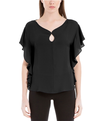 Max Studio London Womens Flutter Sleeve Keyhole Pullover Blouse black S