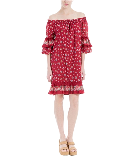 Max Studio London Womens Textured Ruffle Flowers Sheath Dress redwlprs XS