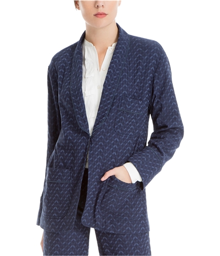 Max Studio London Womens Jacquard One Button Blazer Jacket dknavy S