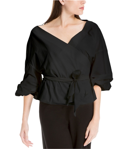 Max Studio London Womens Belted Wrap Blouse black S