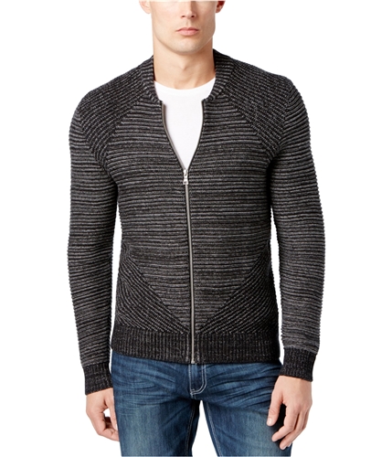 I-N-C Mens Variable Striped Cardigan Sweater deepblack XS