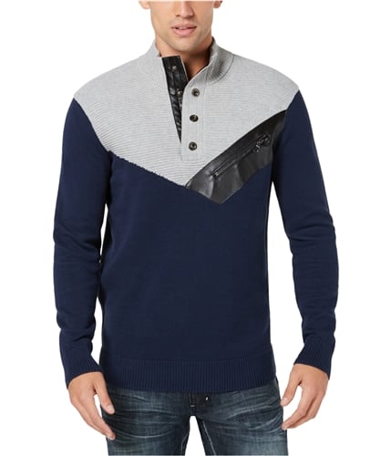 Buy a Mens I-N-C Four-Snap Faux-Leather Trim Pullover Sweater