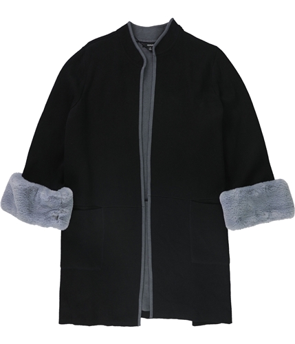Alfani Womens Fur Cuff Cardigan Sweater black 1X