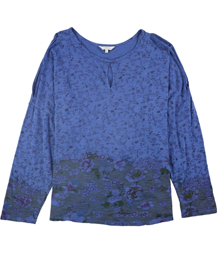 Lucky Brand Womens Floral Print Basic T-Shirt blue 2X