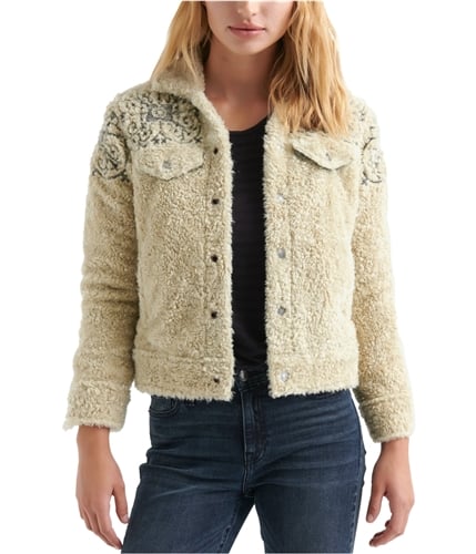 Lucky Brand Womens Sherpa Jean Fleece Jacket beige XS