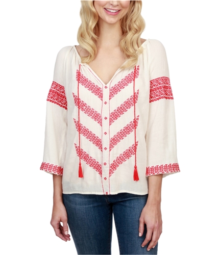 Lucky Brand Womens Embroidered Peasant Blouse 0hj XS