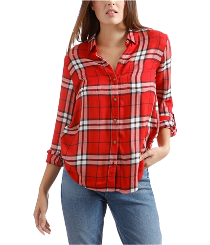 Lucky Brand Womens Plaid Button Up Shirt mediumred XS