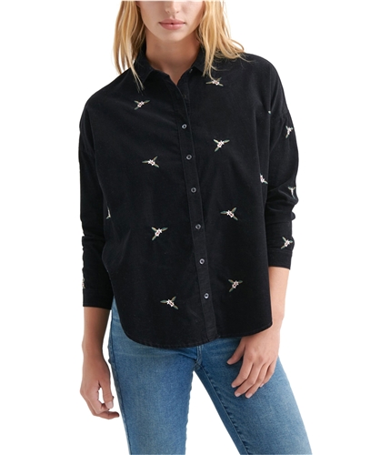 Lucky Brand Womens Floral Embroidered Button Up Shirt 001 S