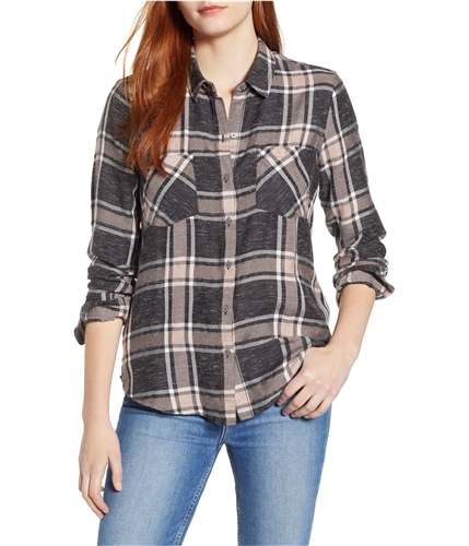 Lucky Brand Womens Plaid Button Down Blouse medgray XS
