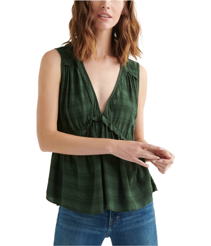 Lucky Brand Womens Romantic Ruffle Pullover Blouse green XS