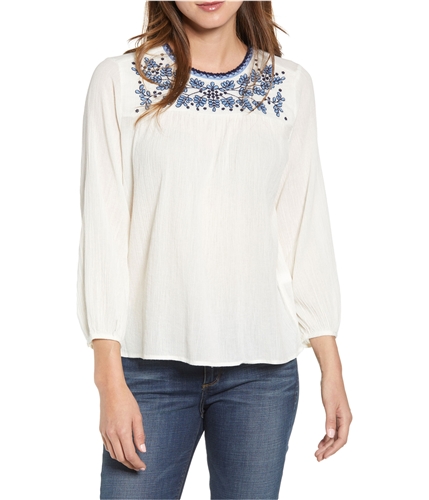 Lucky Brand Womens Embroidered Peasant Blouse white S