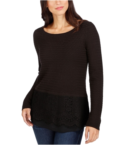Lucky Brand Womens Lace Trim Knit Sweater black S