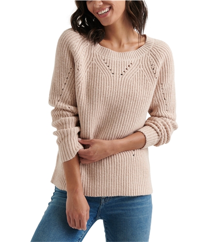 Lucky Brand Womens Embroidered Notch-Neck Pullover Sweater