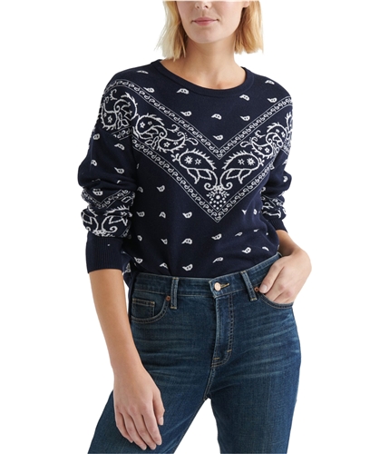 Lucky Brand Womens Bandana Pullover Sweater navy XS
